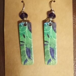 Chic Green and Purple Dangle Earrings